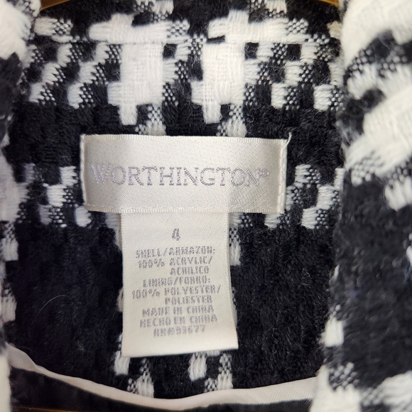 Worthington Womens Size 4 Black/White Soft Houndstooth Button Up Pea Coat - Picture 5 of 14